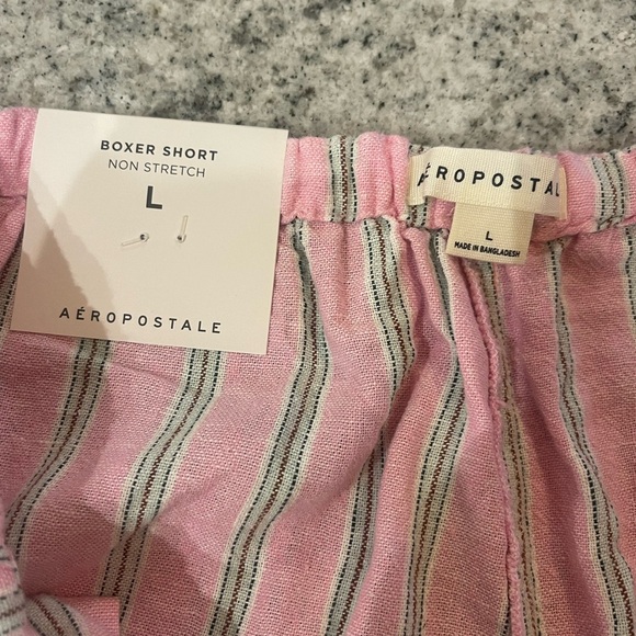 Aeropostale Pink and White Striped Linen Blend Boxer Pajama Shorts - Picture 4 of 4